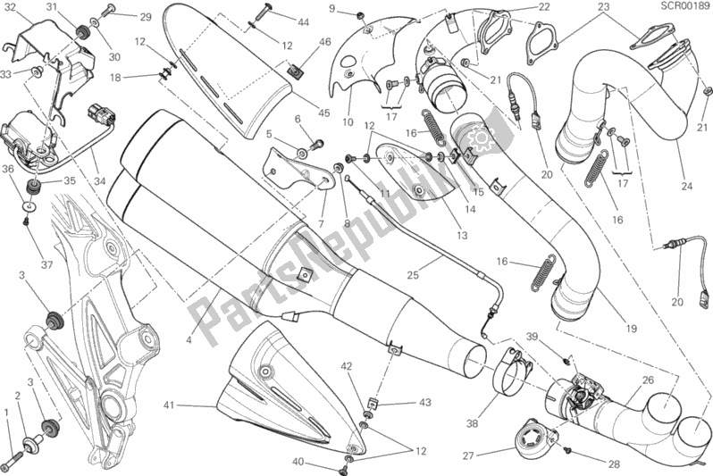 Alle onderdelen voor de Uitlaatsysteem van de Ducati Diavel USA 1200 2012